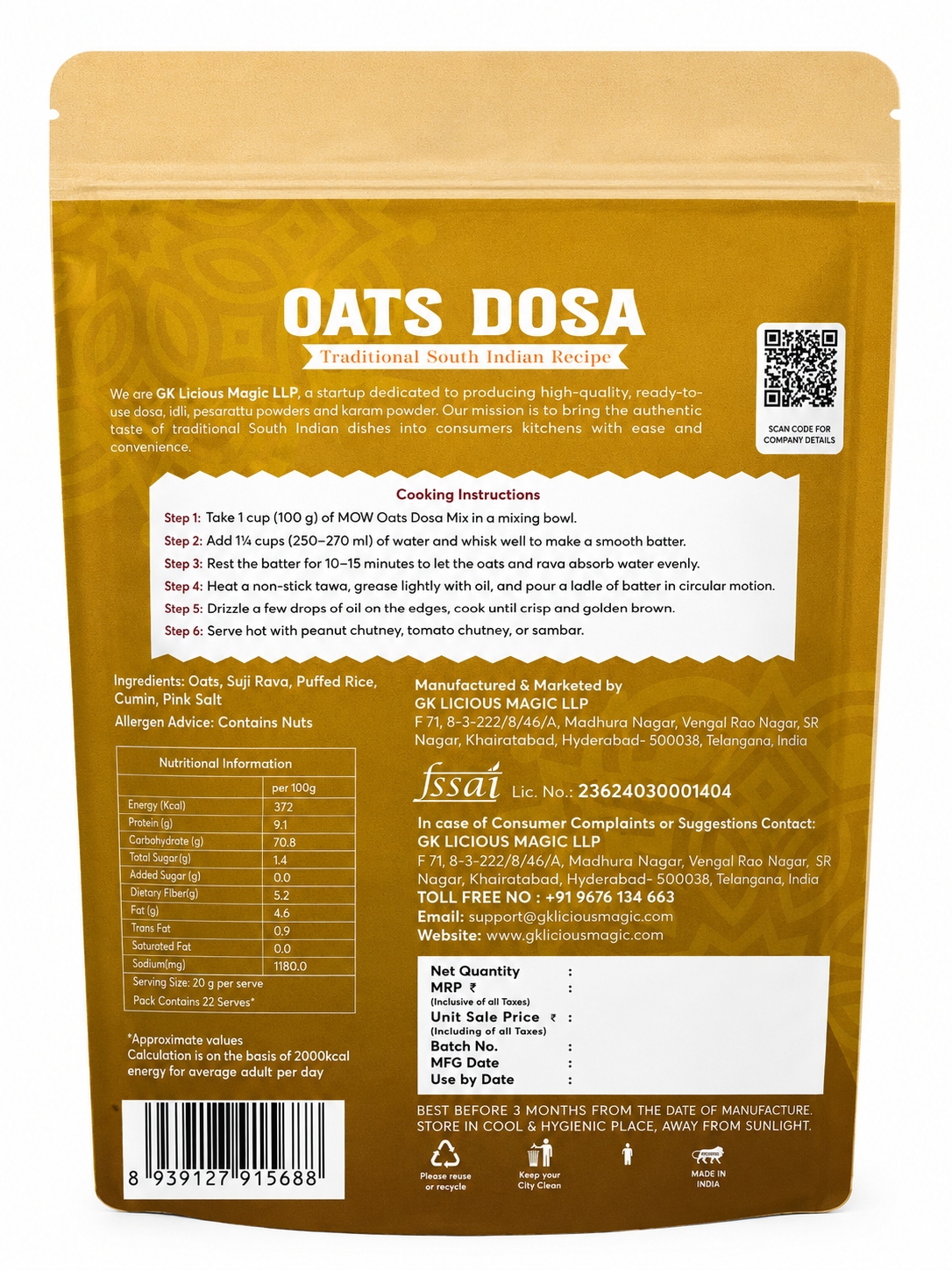 Instant Oats Dosa