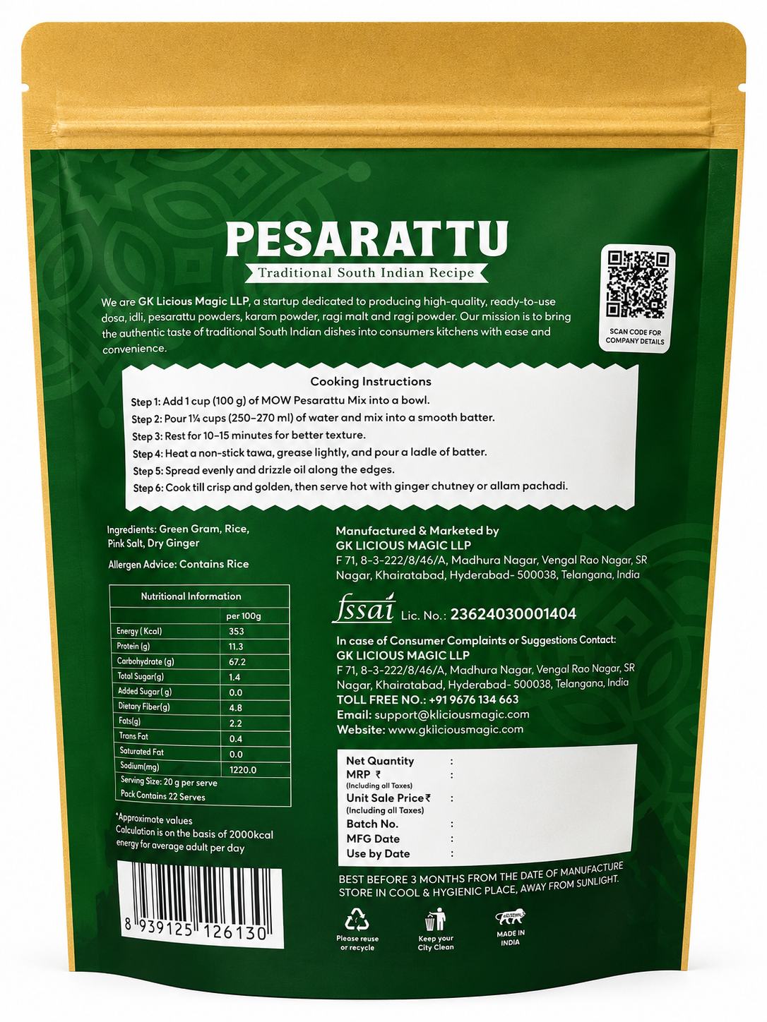 Instant Pesarattu