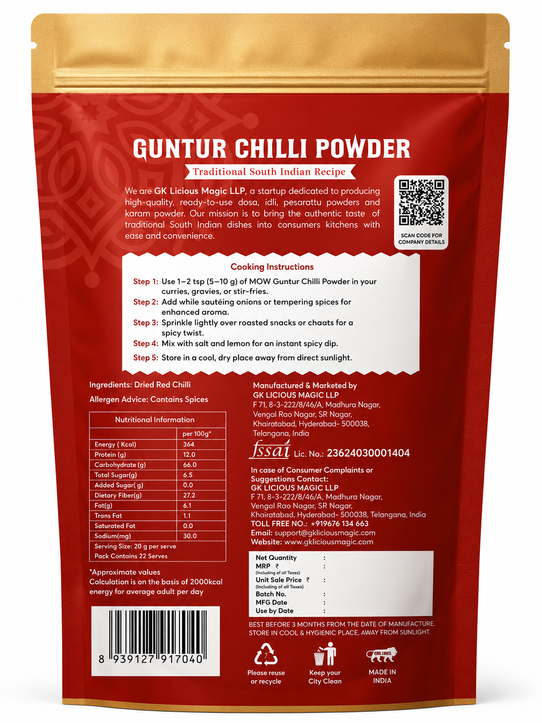 Instant Guntur Chilli Powder